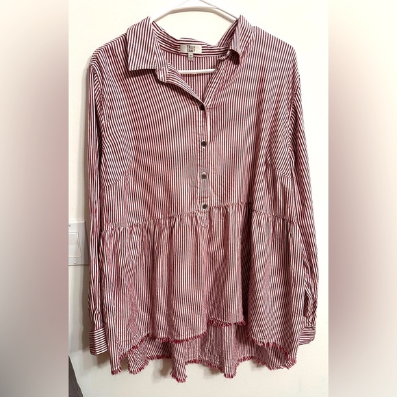 Red and white striped True Craft shirt size 2x raw edge bottom. - Picture 1 of 6